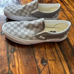 Vans Gray and White Checkered Slip-Ons